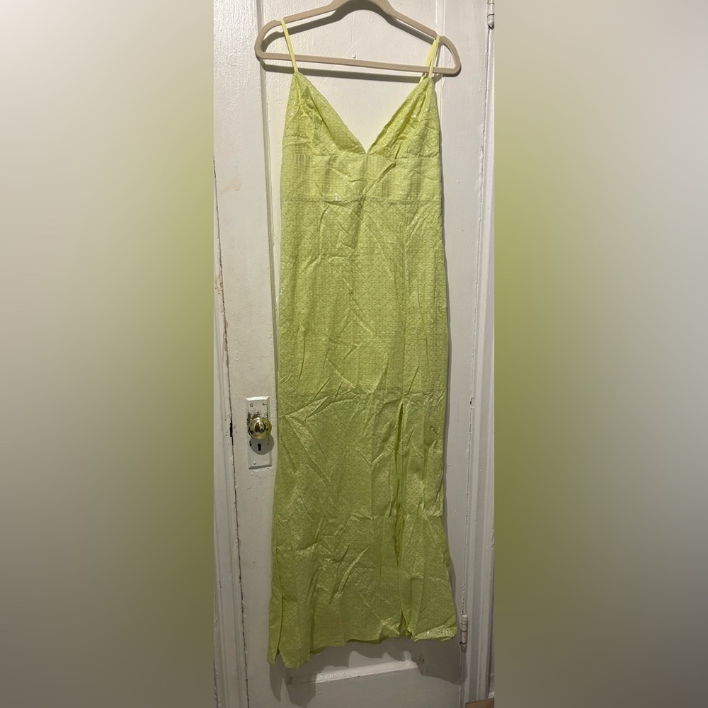Line & Dot Lime Green sequence Maxi Dress